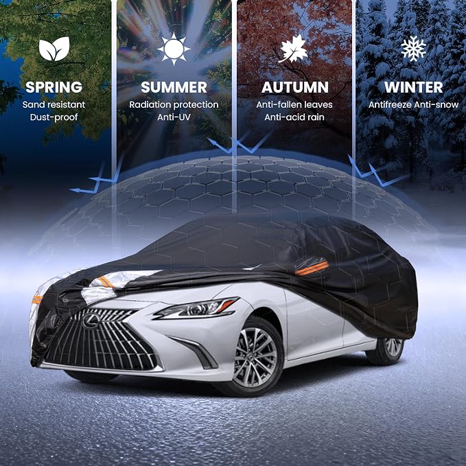 Multi-Layer Car Cover Custom Fit for Lexus ES 300 330 350(2012-2026), 100% Waterproof All Weather for Automobiles, Gift with Towel, Heavy Duty Car Covers for Rain Sun UV Protection with Door Zipper