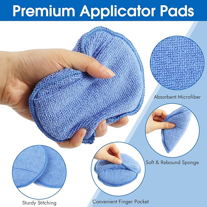 10 Pack Wax Applicator Pads Microfiber with Finger Pocket for Car Wax | 10-pack microfiber foam pads with finger pocket, Scratch-free waxing for cars & household, Machine washable & reusable
