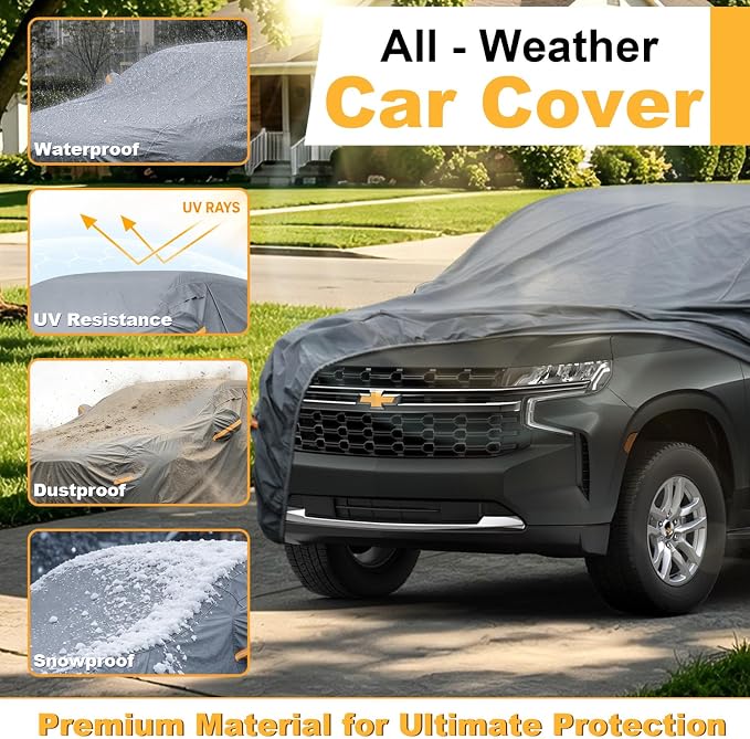 GUNHYI Multi-Layer Large SUV Car Cover Waterproof All Weather Heavy Duty, Universal Fit Cadillac Escalade ESV, Chevrolet Chevy Suburban, Ford Expedition Max, GMC Suburban, Lincoln Navigator LWB etc.
