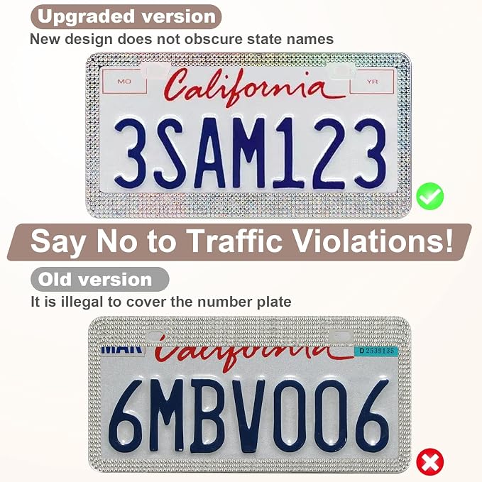QUANQIUFEI Bling License Plate Frames for Women, Sparkly Rhinestone Diamond Car Accessories with Glitter Crystal Caps (1 Pack Colorful)