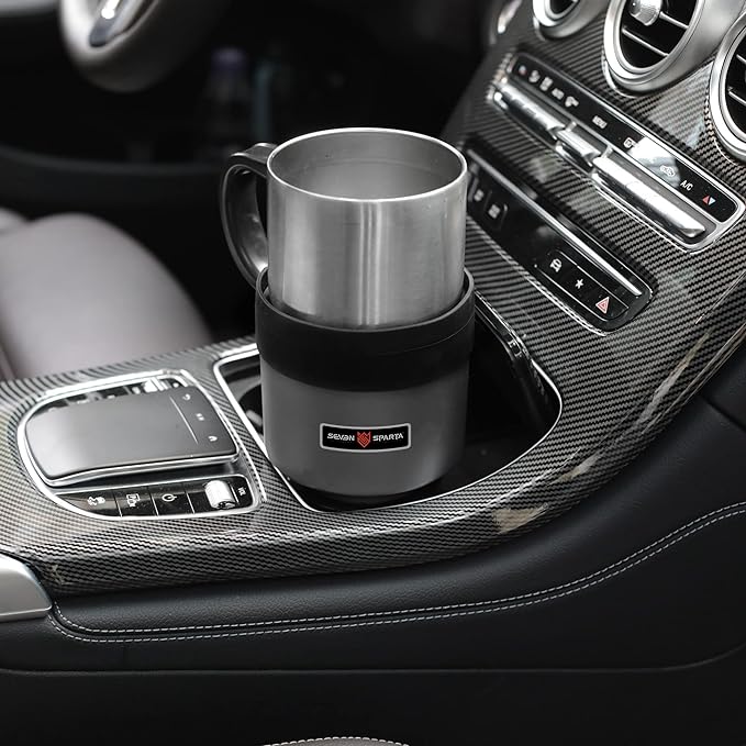 Seven Sparta Car Cup Holder Expander with Adjustable Base, Compatible with Hydro Flasks 32/40 Ounce, Compatible with Yeti Ramblers 20/26/30 Ounce, Other Bottles in 3.4"-3.8"(Silver Gray)