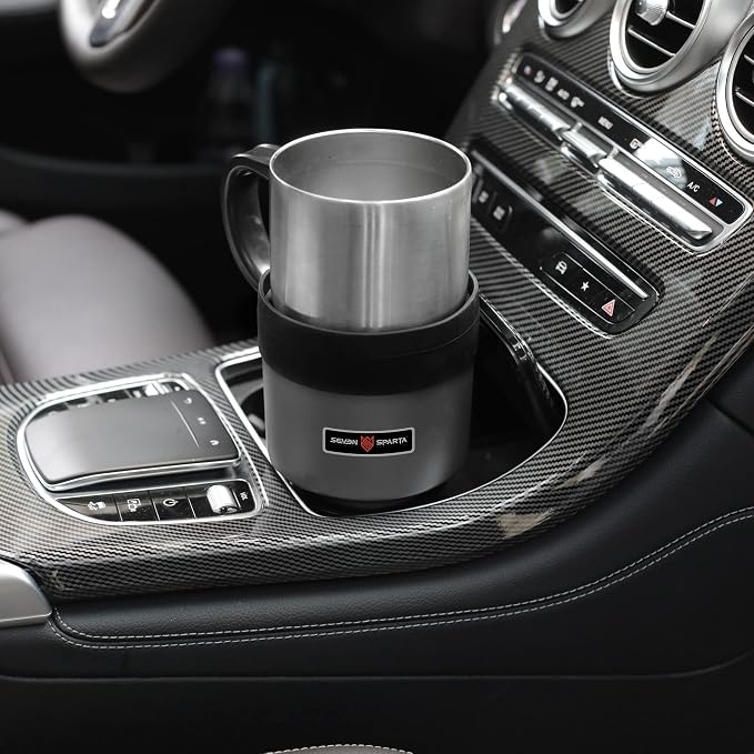 SEVEN SPARTA 2 Pack Car Cup Holder Expander Organizer Adjustable Base, Compatible with Yeti 20/26/30 oz, Hydro Flasks 32/40oz, Nalgenes 30/32/38/48 oz, Other Bottles in 3.4"-3.8" (Black and Silver)