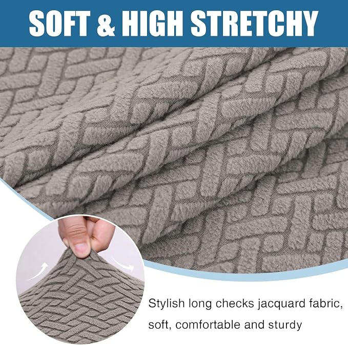 Smiry Waterproof Couch Cushion Covers, Stretch Jacquard Sectional Couch Covers, L Shape Chaise Lounge Sofa Slipcover, Washable Elastic Furniture Protector for Pets, Kid (Chaise Cover, Taupe)