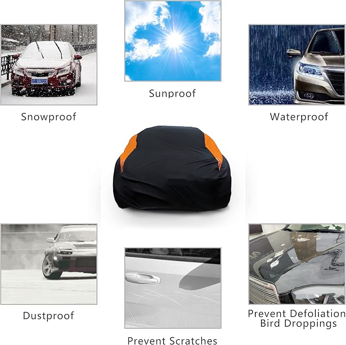 MORNYRAY Waterproof Car Cover All Weather Snowproof UV Protection Windproof Outdoor Full car Cover, Universal Fit for Sedan (Orange, A4-Fit Sedan Length(186-193 inch)