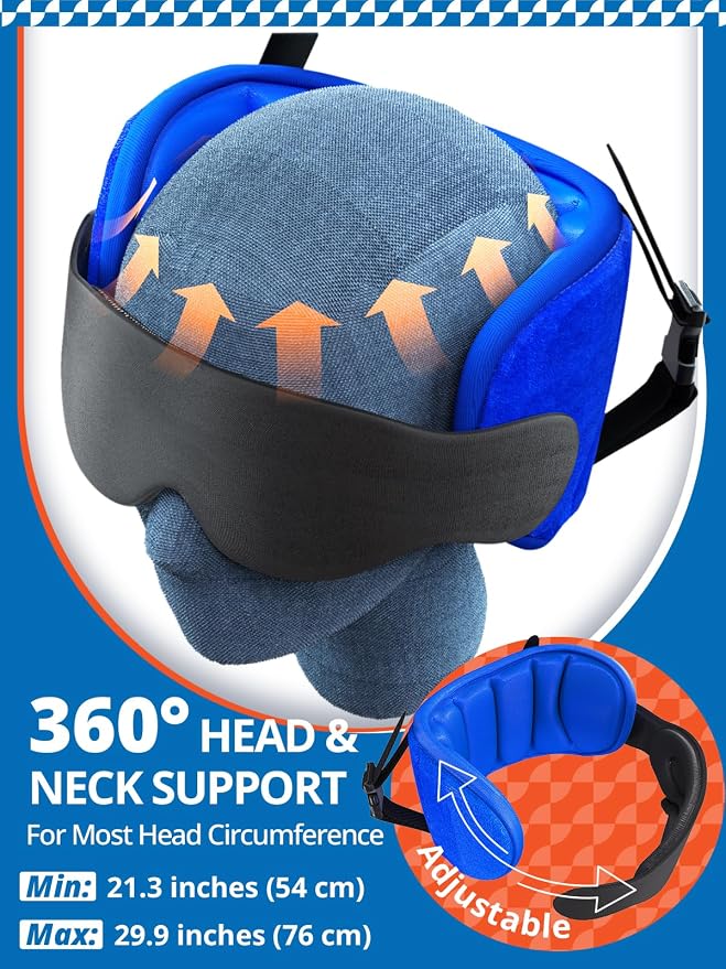 SARISUN Airplane Pillow Combo with Chin Strap, Travel Pillows for Airplanes with Sleep Eye Mask, Plane Pillow for Long Flights, Car Road Trip, 360° Headrest, Stop Bobblehead, Black