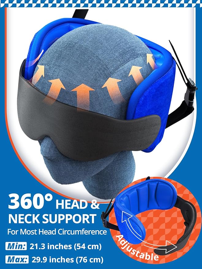 SARISUN Travel Pillows for Airplanes with Sleep Eye Mask, Chin Strap, Airplane Pillow for Long Flights, Car Road Trip, 360° Support Headrest, Stop Bobblehead Travel Essential, Mottled Grey