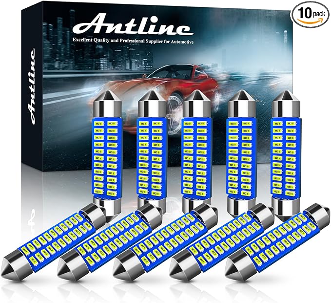 Antline 211-2 212-2 578 569 214-2 41MM 1.61”LED Bulb Ice Blue, Super Bright Canbus Error Free 12 Volt Replacements for Interior Dome Map Vanity Mirror Sun Visor Lights (Pack of 10)