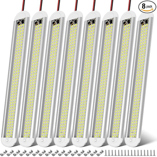 CT CAPETRONIX 12v LED Interior Light Bar, 120LEDs 1500LM 8W DC 12 Volt led Strip Lights with ON/Off Switch, for Enclosed Cargo Trailer, Car RV Van Truck Lorry Camper Boat Caravan Motorhome (8Pack)