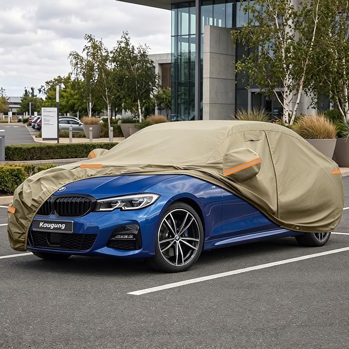 Kaugung Custom Fit Car Cover for BMW 3 Series 320i 325i 328i 330i 335i (2013-2026), Heavy Duty All Weather Waterproof Outdoor Cover with Driver Door Zipper, Mirror Pockets & Air Vents