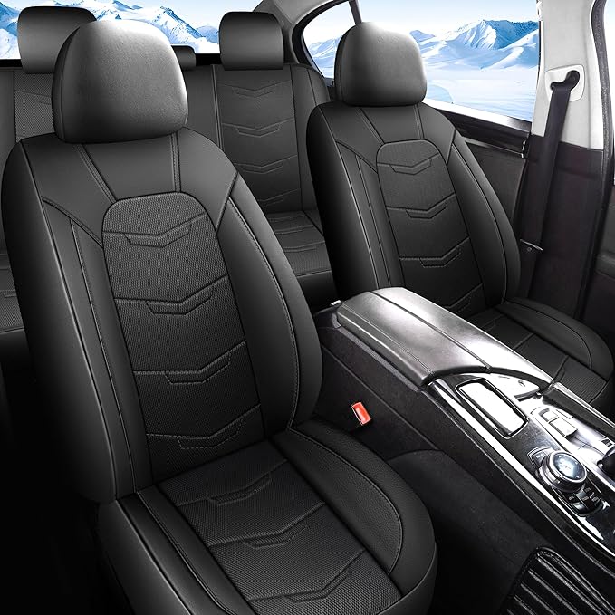 HChengkikz Car Seat Cover, Breathable and Sporty (Black) | Leather, Universal Fit for Most SUVs, Cars, Sedans, Trucks, Airbag Compatible, Easy to Install