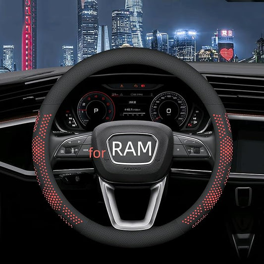 Yangday Leather Steering Wheel Cover for Dodge Ram 1500 2500 3500, 15.5-16 inches Car Steering Wheel Cover with Non-Slip Breathable (Red)