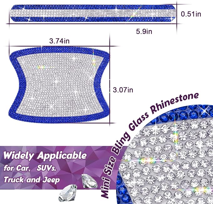 10PCS Car Door Handle Bling Rhinestones Stickers, Blue & Sliver | Universal Auto Door Handle Safety Reflective Strips, Cute Car Decor