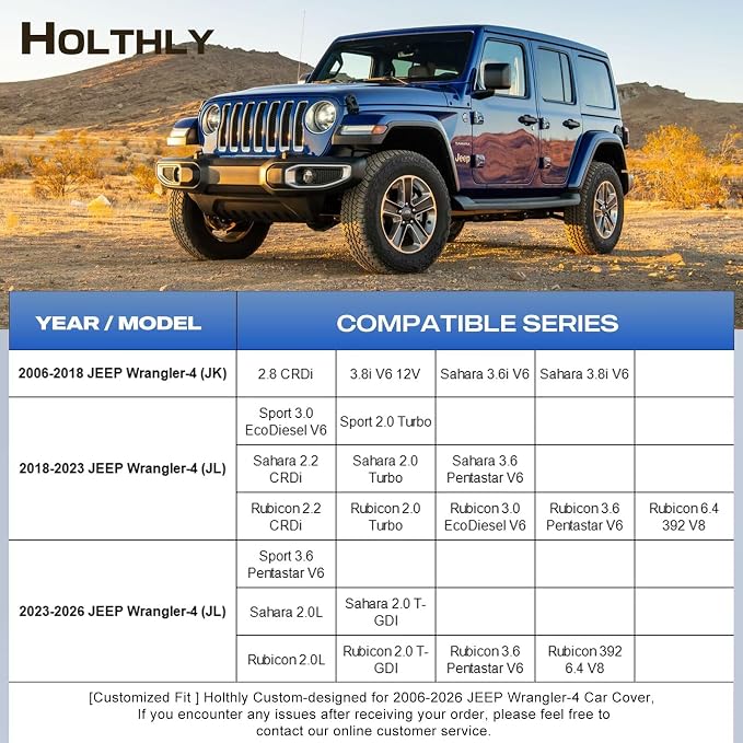 10 Layers Car Cover Custom Fit for Jeep Wrangler 4Door 4dr, Waterproof All Weather for Automobiles, Outdoor Full Cover Sun Dust Rain Protection with Cotton. Silver
