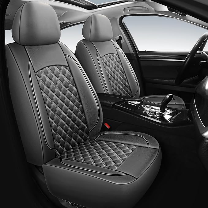 HChengkikz Front Car Seat Cover, Waterproof Nappa Leather (Gray) | Breathable, Airbag compatible, Easy to Install, Universal Fit for Most Cars, Sedans, SUVs, Vans, Trucks