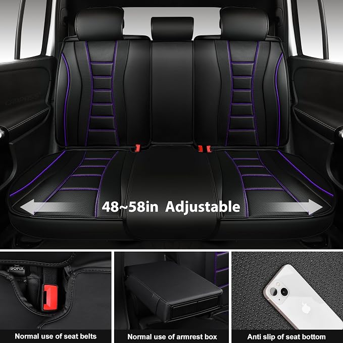 CAR PASS Universal Fit Piping Leather Seat Covers for Cars SUV Truck, Waterproof Nappa Leather Car Seat Covers Full Set, 3D Foam Seat Cover Luxury&Comfort&Durable Airbag Compatible,violet purple black
