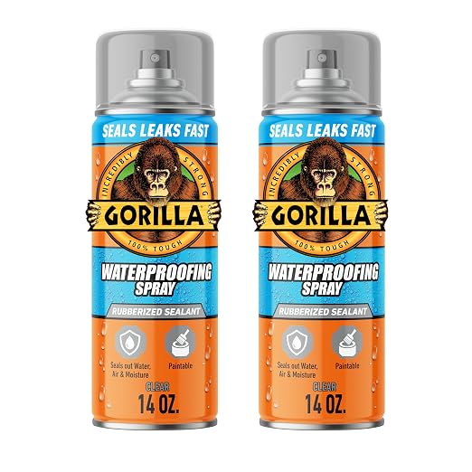 Gorilla Waterproofing Spray Clear, Flexible Rubberized Sealant Coating, Paintable UV Resistant, Seals Water Air Moisture, 14 oz (Pack of 2), for Roofs Gutters Skylights RVs Windows & More