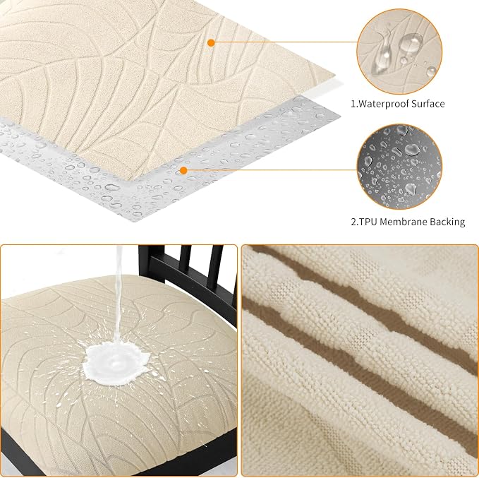 Fuloon Waterproof Chair Seat Covers 6 PCS, Stretch Cushion Covers Washable Dining Room Seat Slipcover Removable Kitchen Chair Protector (6, Cream)