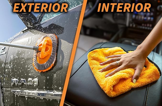 Car Wash Kit with Bucket and 5-12 ft Extension Pole // Car Washing Brushes Set with Telescopic Pole // Microfiber Wash Mop // Soft Wash Brush and Car Wash Tools // The Ultimate RV, Truck Washing Kit