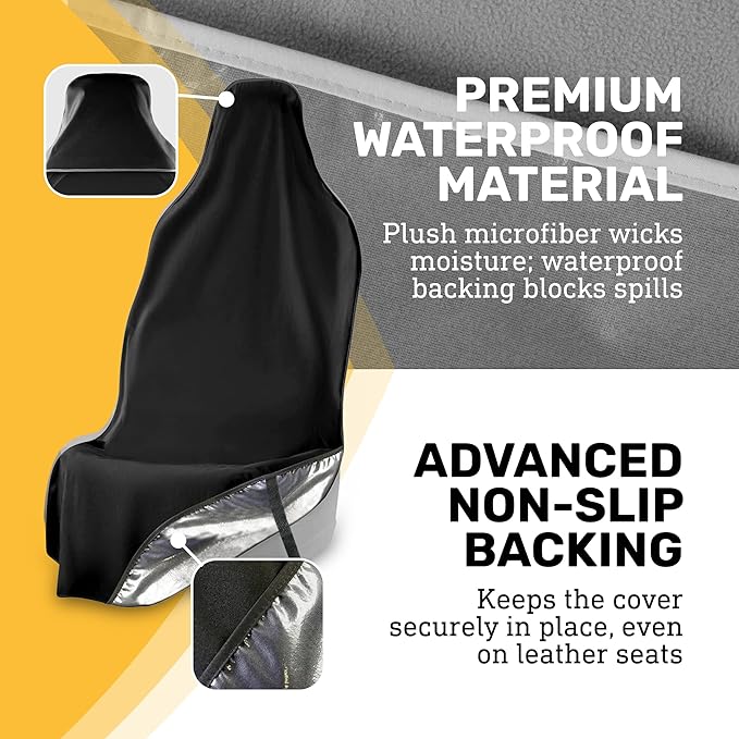 EliteSport Front Seat Cover, Universal Fit Waterproof, Sweatproof, Odor-Resistant, and Machine Washable Car Seat Protector with Non-Slip Underlayer for Pet, Travel, and Outdoor Adventure, Black, 2Pack