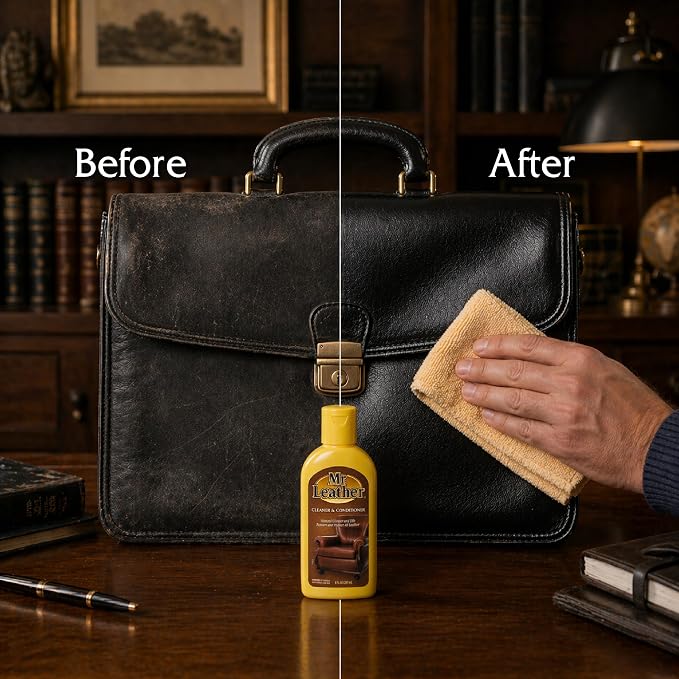 MR. LEATHER Cleaner and Conditioner (8 oz) - Restores & Protects All Leather with Natural Oils - Hydrating and Water-Repelling Cream for Couches, Car Interior, Shoes, and Bags
