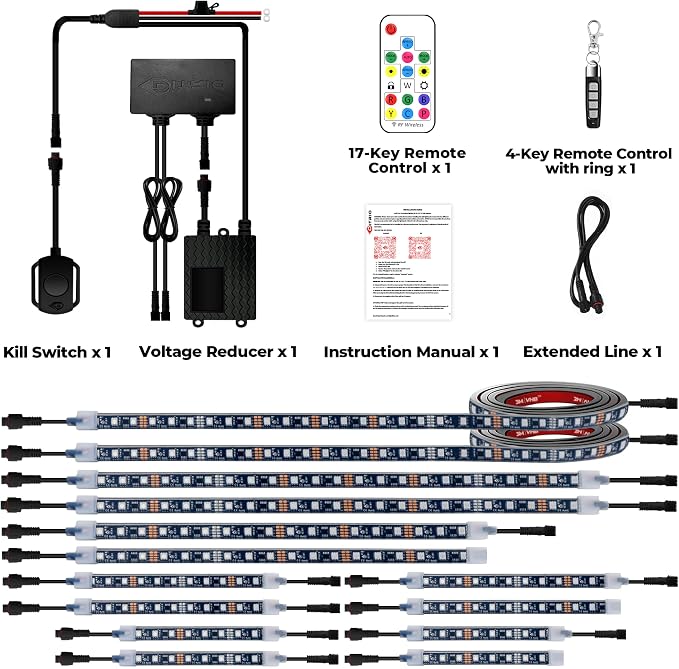 14PCS 12V-72V Golf Cart Lights, RGB Led Underglow Light Kit with 2 Remotes and App Control, Voltage Reducer, Waterproof, Sound Active, Battery Drain Protect Kill Switch Golf Cart Led Lights