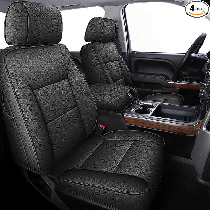 AOMSAZTO Custom Fit Car Seat Cover for Chevy Silverado/GMC Sierra 1500 2014-2018 & 2500HD/3500HD 2015-2019 - Rear 40/60 Split Crew Cab Waterproof Leather Protectors Black