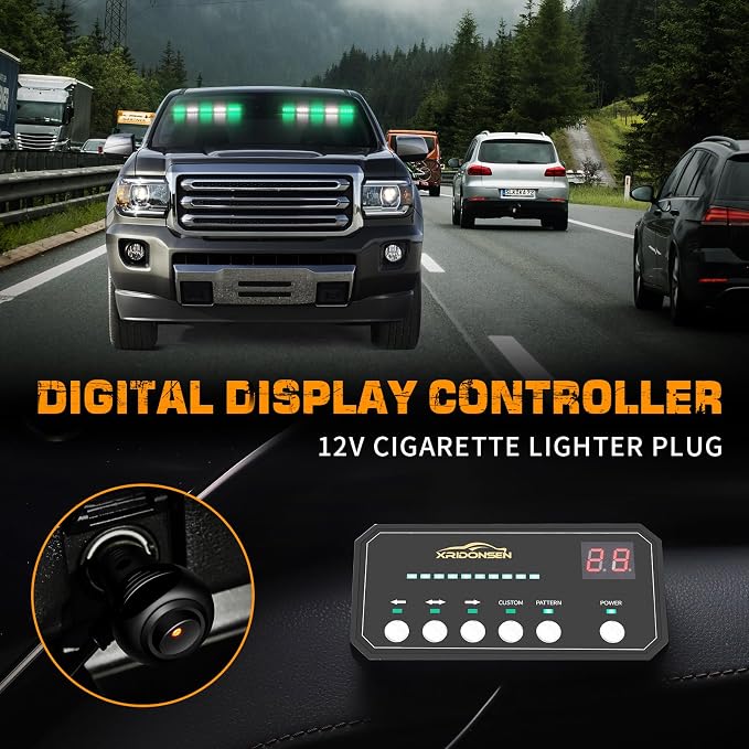 XRIDONSEN 2x 17 inch Green White Emergency Lights 40 LED Dash Strobe lights | Interior Front/Rear Windshield Light Bar Safety Warning Flashing Hazard for Vehicles Trucks Car