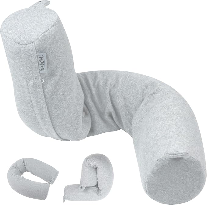 Dot&Dot Twist Memory Foam Travel Pillow, Bendable Neck Pillow for Airplane, Car and Home, 26-Inch Adjustable Roll with Washable Cotton Cover, Gray