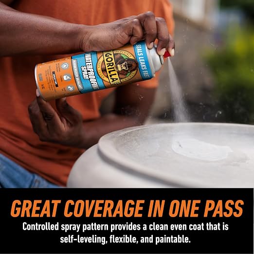 Gorilla Waterproofing Spray Clear, Flexible Rubberized Sealant Coating, Paintable UV Resistant, Seals Water Air Moisture, 14 oz (Pack of 1), for Roofs Gutters Skylights RVs Windows & More