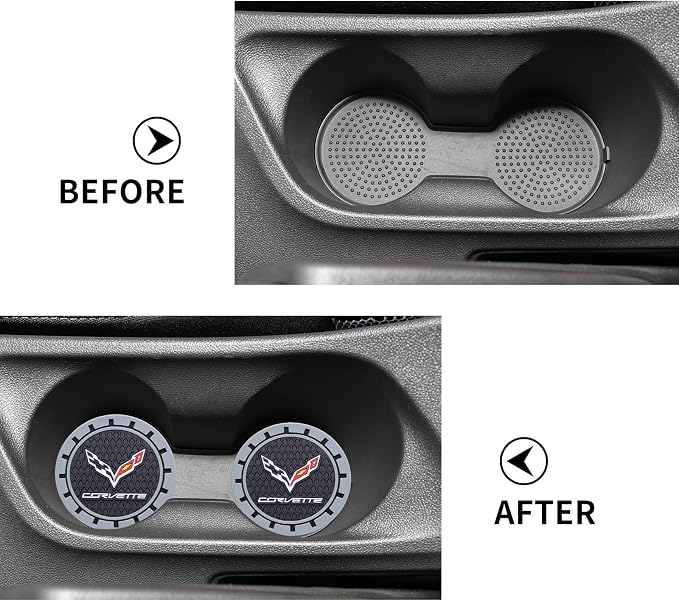 Car Cup Coaster, 2PCS Universal Non-Slip Cup Holders, Compatible with Corvette Series Car Cup Holder Coasters，Car Drink Coaster Holder Accessory, Black