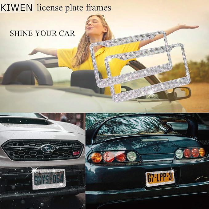 Bling License Plate Frames with High End Ribbon Gift Box,2 Pack Rhinestone License Plate Frame,Handcrafted Crystal Premium Stainless Steel Bling License Plate Frame for Women,Party,Birthday,Xms Gift