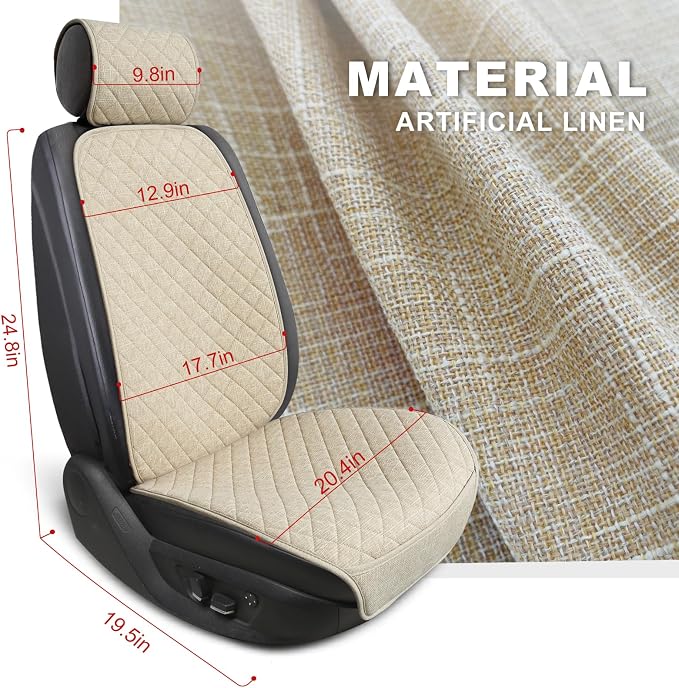 BOPUOVRE Linen Car Seat Covers Front Seat Covers Breathable Cloth Fabric Car Seat Protector - Universal Fit for Cars, Vans, SUVs, Trucks - 2 Units - Beige