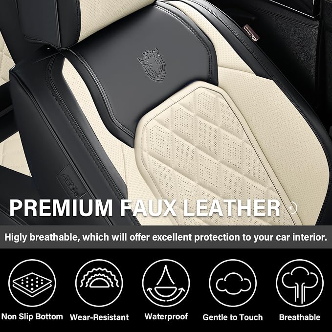 Coverado Car Seat Covers Full Set, Luxury Faux Leather Waterproof Seat Cover, Black and White Car Seat Covers, Car Seat Protector, Automotive Seat Covers Universal Fit for Most Cars, Black&White