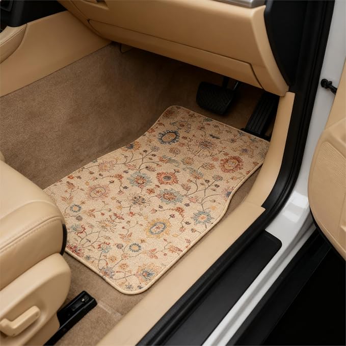 Vintage Boho Car Floor Mats-Non-Slip Rubber Backing,Front (26.8x17.3in) & Rear (13x17.3in) Set-Water Absorbing, Durable Automotive Floor Liners with Stylish Patterns