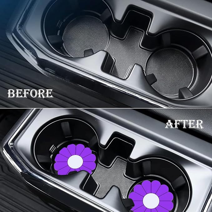 4-Pack Car Cup Holder Coaster Inserts, Daisy Shape, 2.75 Inch Non-Slip Silicone Cup Holder Insert, Universal Non-Slip Cup Holders, Car Accessories Interior for Women and Man (Purple)