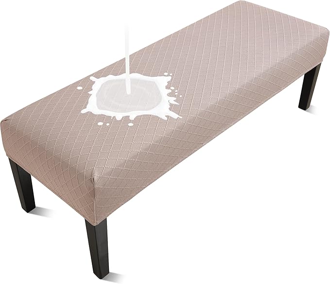 Fuloon Waterproof Dining Bench Cover, Removable Bench Slipcover Washable Bench Seat Protector Cover for Living Room, Bedroom, Kitchen (Khaki)