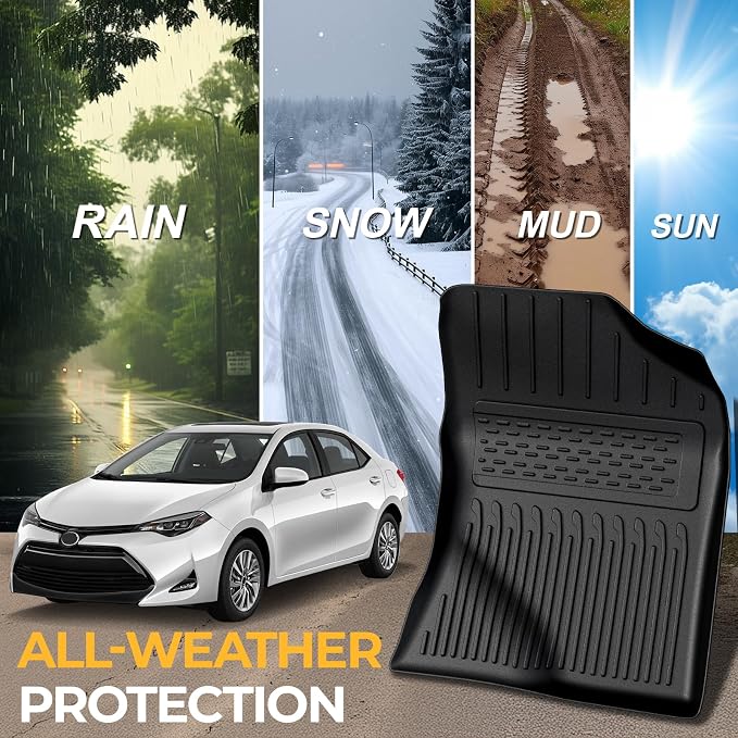 Floor Mats for Toyota Corolla 2014-2019, All Weather Floor Mats Trunk Cargo Liner and Door Sill Guards Accessories, Full Coverage Set (Fit Sedan Models)