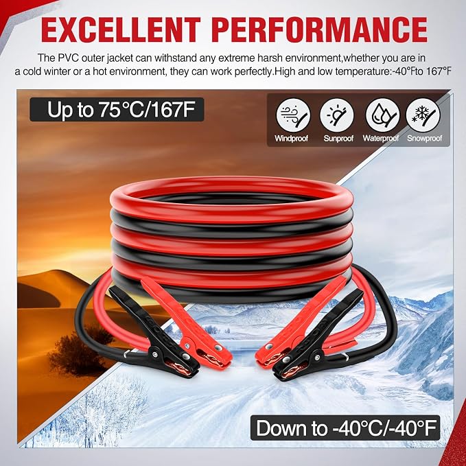 Nilight Jumper Cables for Car Battery 8 Gauge 12 FT Booster Cable Heavy Duty 250 A CCA with Carrying Bag Jump Start Emergency Kit Pickup Vans SUV Sedan Motorcycle