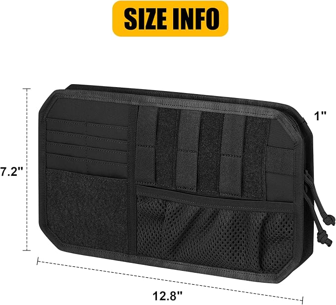 Car Sun Visor Organizer, Tactical Sunvisor Organizers Storage Covers for Trucks, Molle Panel with Pockets Zipper Visor Storage Pouch Accessories, Fits Most Vehicles, SUVs & Jeeps (BK)