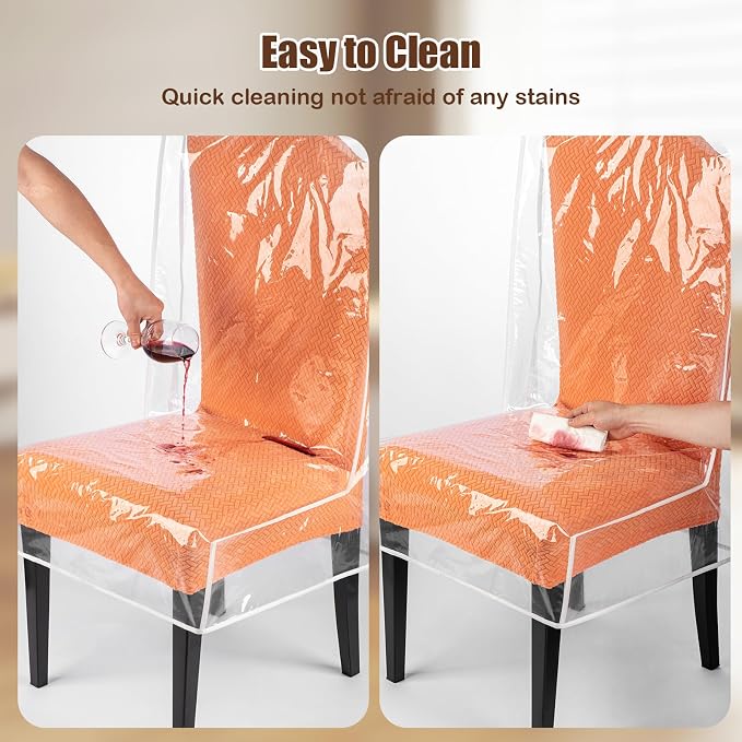Dining Chair Covers, Waterproof Chair Covers - 6 Pack Clear Plastic Seat Chair Protector for Kitchen Keep Your Chair Away from Water Dust Stain and Pet Claws W/21 x D/18 Fits 16-23" (6)