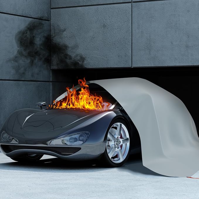 FLASLD Car Fire Blanket-20ft x 30ft, Large Fireproof Blanket Fire Extinguisher Blanket for Electric/Fuel Vehicle Accidents, Silicone Coated Fibergalss Cover, Heat Resistant Fire Suppression Blankets