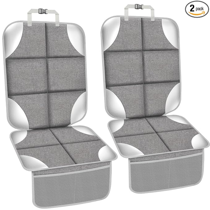 Car Seat Protector, Carseat Seat Protectors with Thick Padding and Upgraded Non-Slip Backing, Waterproof Seat Protector Under Baby Car Seat, 600D Fabric Car Seat Covers, Silver-Gray, 2PCS