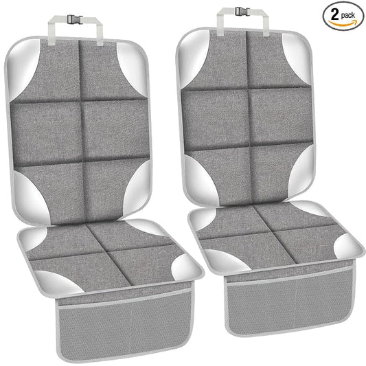Car Seat Protector, Carseat Seat Protectors with Thick Padding and Upgraded Non-Slip Backing, Waterproof Seat Protector Under Baby Car Seat, 600D Fabric Car Seat Covers, Silver-Gray, 2PCS