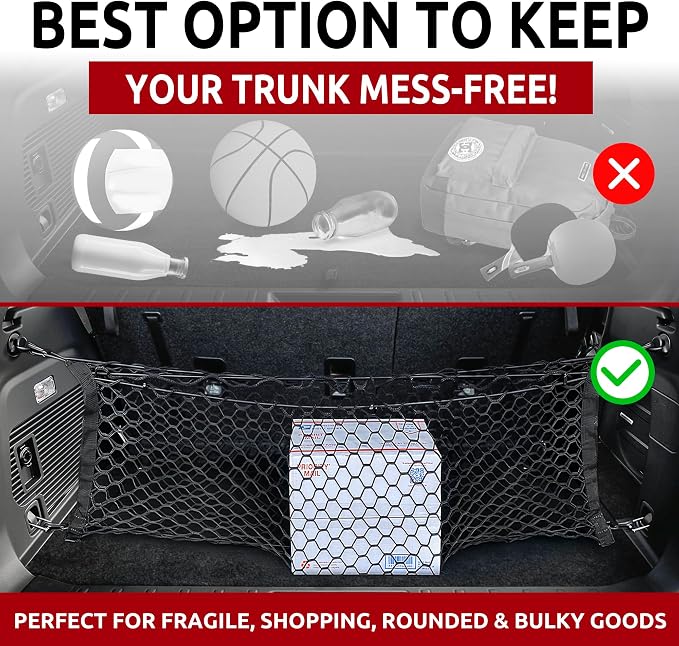 Envelope + Floor Style Elastic Trunk Mesh Cargo Net for Subaru Ascent 2019-2025 - Premium Trunk Organizers and Storage - Luggage Net for SUV - Best Car Organizer for Subaru Ascent