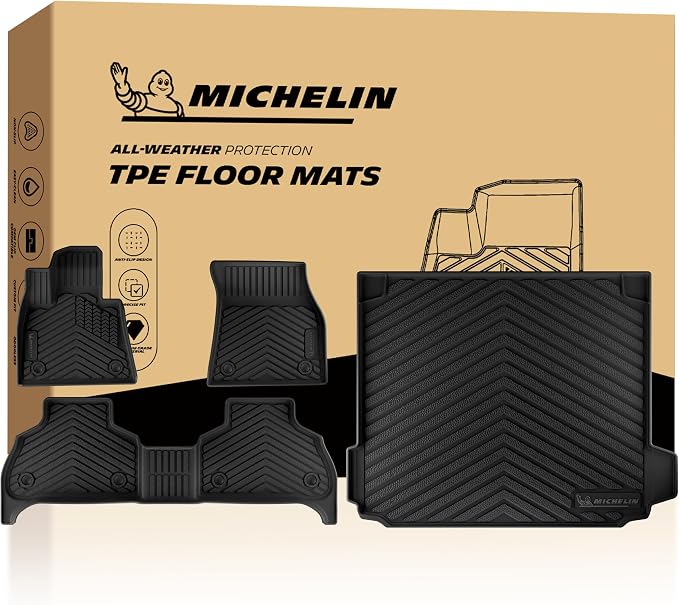 Michelin Vehicle Mats for 2019-2026 BMW X5 PHEV, 5 Seats, 4PCS | Not Fit 7 Seats/Luggage Compartment, Custom Fit, All-Weather TPE Accessories Floor&Trunk Mat Cargo Liner, Premier