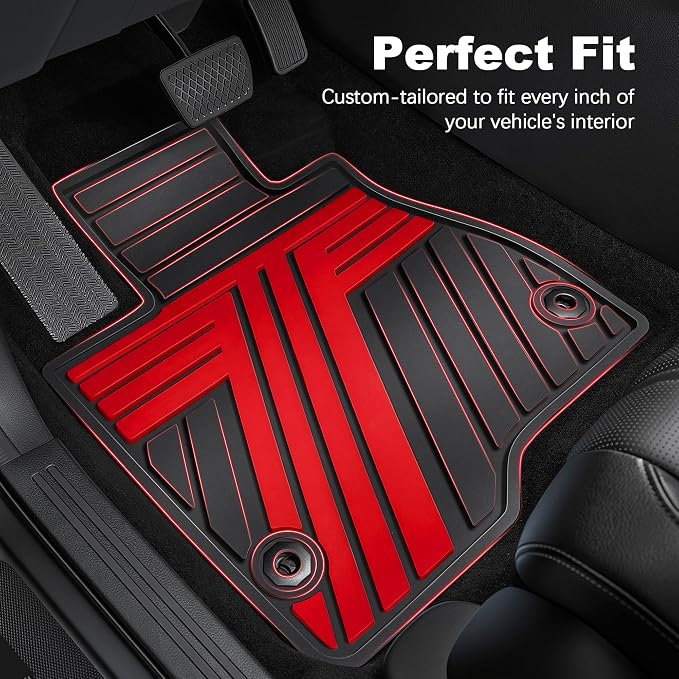 Rubber Floor Mats for Honda Civic Sedan 2012-2015 (Not for Coupe) | All Weather Heavy Duty Car Mats Fit for Civic, 1st & 2nd Row, Black & Red