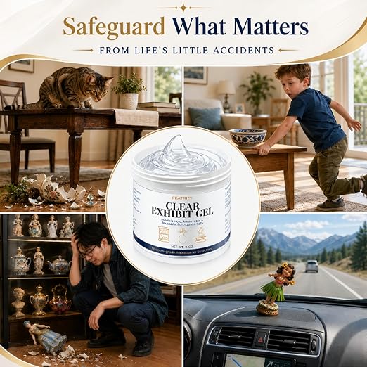 Clear Museum Gel Putty: 6oz Removable Exhibit Putty | Earthquake Adhesive Gel for Securing Action Figures, Glass Vases and Collectibles on Horizontal Shelves, Residue Free