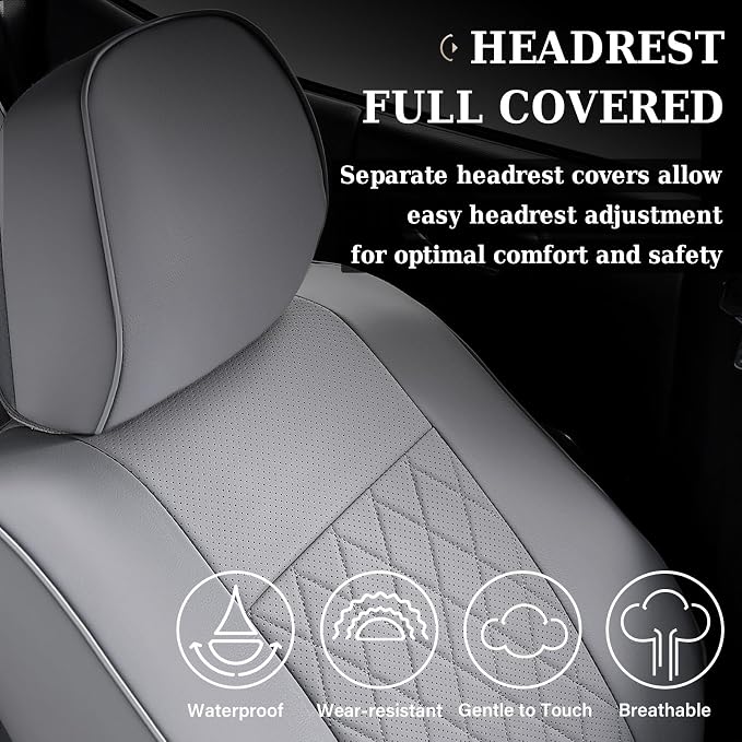Coverado Tacoma Seat Covers Full Set, Faux Leather Car Seat Covers Custom Fit for 2005-2023 Toyota Tacoma Double & Crew Cab SR SR5 Limited TRD Sport/Pro/Off Road Toyota Tacoma Accessories (Gray)