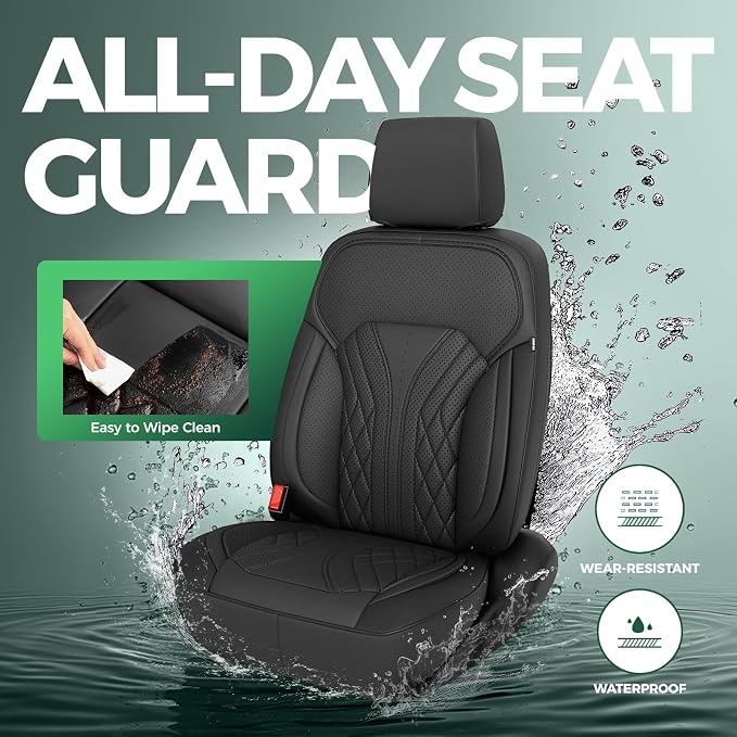 Truck Leather Seat Covers for Chevy Silverado Gmc Sierra 2014-2019 | Crew Cab 1500/2500/3500HD, Bucket Seat, NO Rear Seatback Storage, Scratch-resistant, Easy-clean, Pickup Protector, Full Set