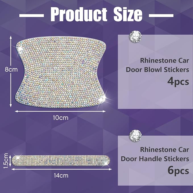 Frienda 10 Pieces Bling Car Accessories for Women Bling Car Door Handle Protector Door Handle Covers for Car Rhinestone Car Bowl Protector Accessories Women Stickers(Colorful)
